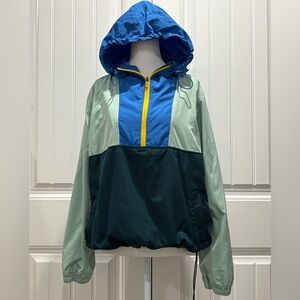 Old Navy Active Colorblock Hooded Rain Jacket in Blue, Ment & Green Size M